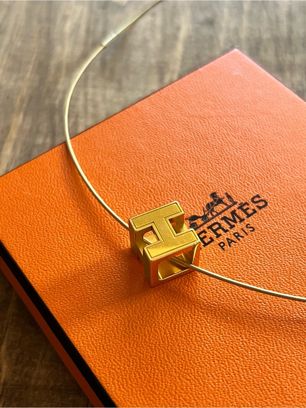 Gold Tone 'H' Cube Necklace - Women's Elegant Pendant